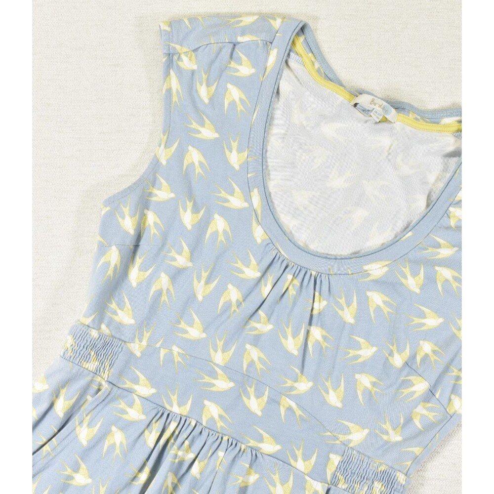 Boden Cap Sleeve Jersey Dress Light Blue Bird Swallow Print Women's Size 6
